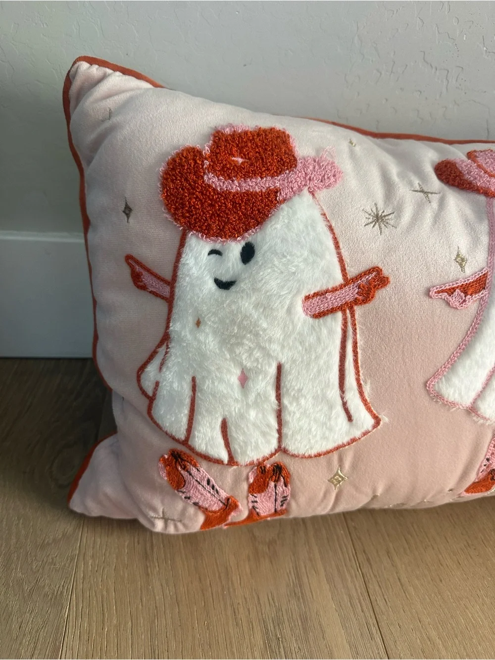 “Let’s Boo-gie” Pink Cowgirl Ghost Halloween Lumbar Pillow